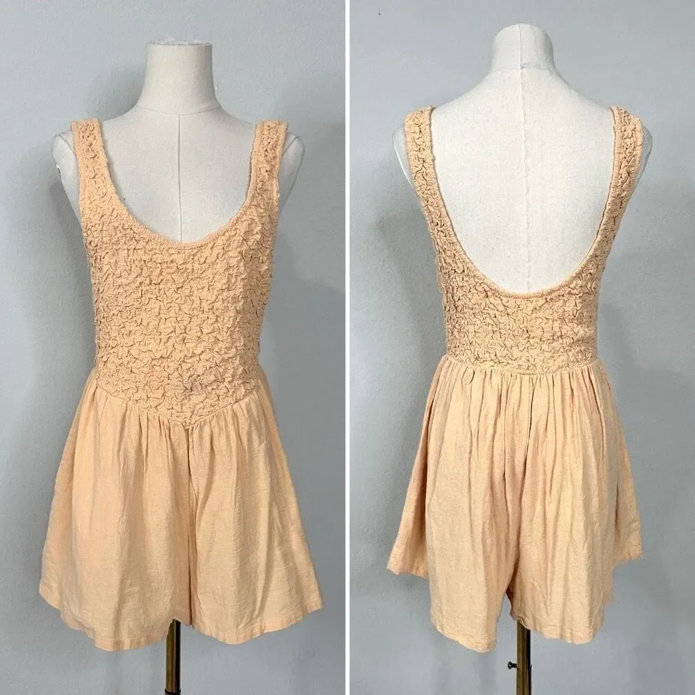 Free People Juliette Smocked Romper Sz S Cotton Gauze Boho Coquette Beachy NWT